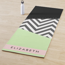 Grijs zigzag, Grijs Chevron, Mint, Jouw naam Yogamat