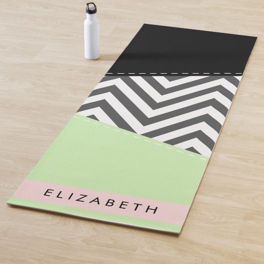 Grijs zigzag, Grijs Chevron, Mint, Jouw naam Yogamat (In situ)