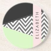 Grijs zigzag, Grijs Chevron, Mint, Jouw naam Zandsteen Onderzetter (Voorkant)