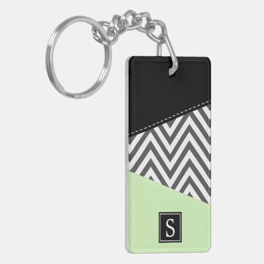 Grijs zigzag, Grijs Chevron, Munt, Monogram Sleutelhanger (Voorkant Links)