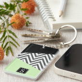 Grijs zigzag, Grijs Chevron, Munt, Monogram Sleutelhanger (Voorkant Rechts)