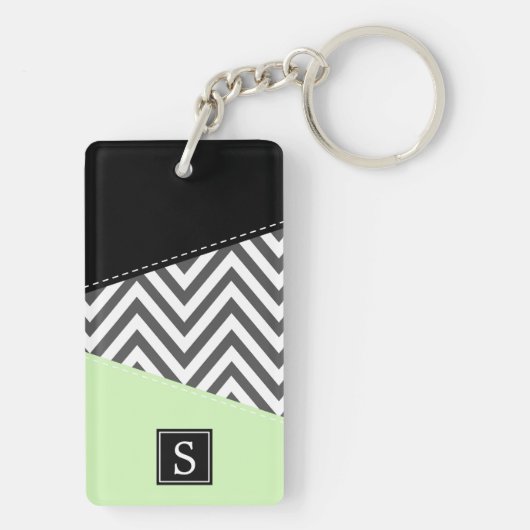 Grijs zigzag, Grijs Chevron, Munt, Monogram Sleutelhanger (achterkant)