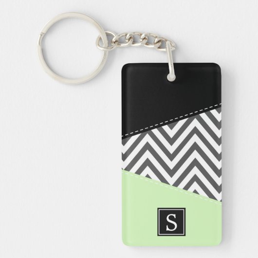 Grijs zigzag, Grijs Chevron, Munt, Monogram Sleutelhanger (Voorkant)
