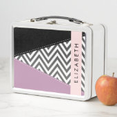 Grijs zigzag, Grijs Chevron, Paarse, Jouw naam (In situ)