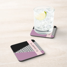Grijs zigzag, Grijs Chevron, Paarse, Jouw naam Bier Onderzetter