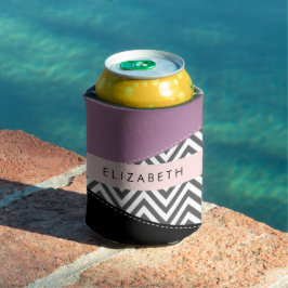 Grijs zigzag, Grijs Chevron, Paarse, Jouw naam Blikjeskoeler