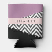 Grijs zigzag, Grijs Chevron, Paarse, Jouw naam Blikjeskoeler (Voorkant)