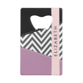 Grijs zigzag, Grijs Chevron, Paarse, Jouw naam Creditkaart Flessenopener (Achterkant)