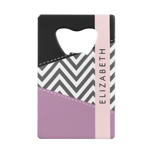 Grijs zigzag, Grijs Chevron, Paarse, Jouw naam Creditkaart Flessenopener (Achterkant)