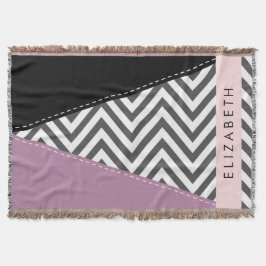 Grijs zigzag, Grijs Chevron, Paarse, Jouw naam Deken
