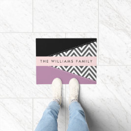 Grijs zigzag, Grijs Chevron, Paarse, Jouw naam Deurmat