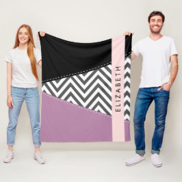 Grijs zigzag, Grijs Chevron, Paarse, Jouw naam Fleece Deken