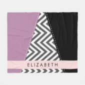 Grijs zigzag, Grijs Chevron, Paarse, Jouw naam Fleece Deken (Voorkant (Horizontaal))