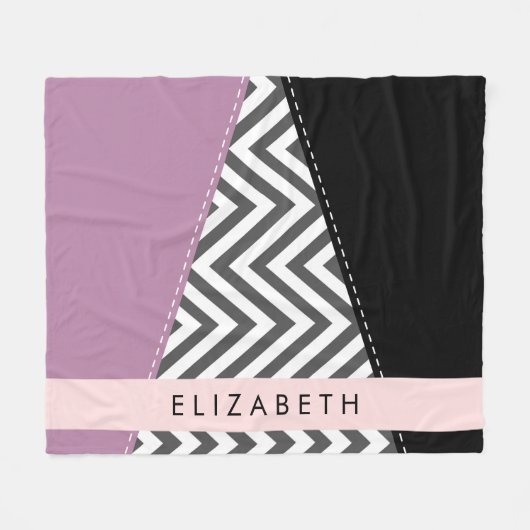 Grijs zigzag, Grijs Chevron, Paarse, Jouw naam Fleece Deken (Voorkant (Horizontaal))