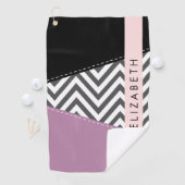 Grijs zigzag, Grijs Chevron, Paarse, Jouw naam Golfhanddoek (Insitu)