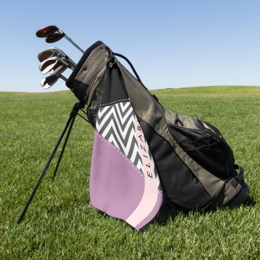 Grijs zigzag, Grijs Chevron, Paarse, Jouw naam Golfhanddoek (Groen)