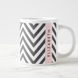 Grijs zigzag, Grijs Chevron, Paarse, Jouw naam Grote Koffiekop