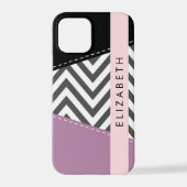 Grijs zigzag, Grijs Chevron, Paarse, Jouw naam iPhone Hoesje (Achterkant)