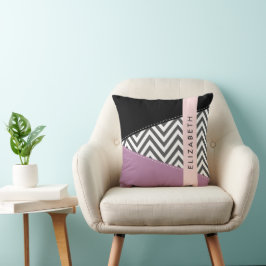 Grijs zigzag, Grijs Chevron, Paarse, Jouw naam Kussen