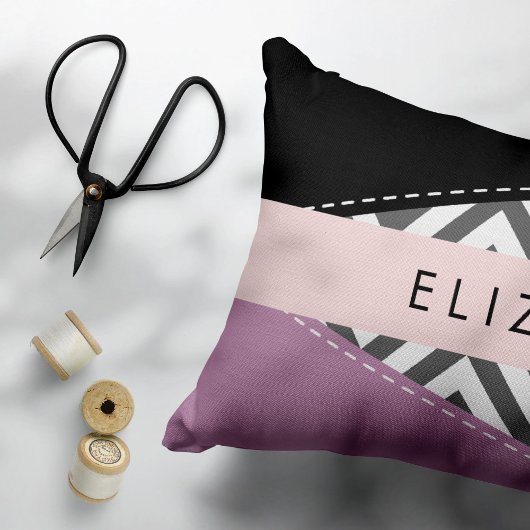Grijs zigzag, Grijs Chevron, Paarse, Jouw naam Kussensloop