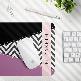 Grijs zigzag, Grijs Chevron, Paarse, Jouw naam Muismat