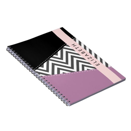 Grijs zigzag, Grijs Chevron, Paarse, Jouw naam Notitieboek (Rechterzijde)