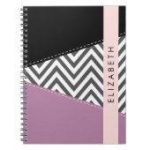 Grijs zigzag, Grijs Chevron, Paarse, Jouw naam Notitieboek (Voorkant)