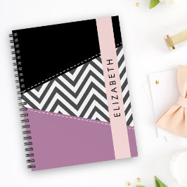 Grijs zigzag, Grijs Chevron, Paarse, Jouw naam Notitieboek
