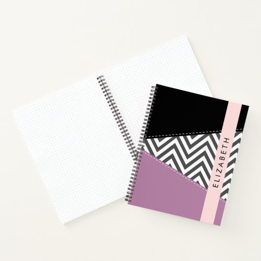 Grijs zigzag, Grijs Chevron, Paarse, Jouw naam Notitieboek (Binnen)
