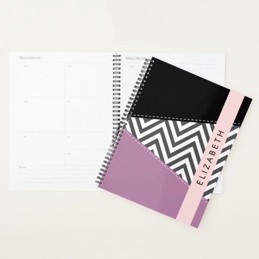 Grijs zigzag, Grijs Chevron, Paarse, Jouw naam Planner (Display)