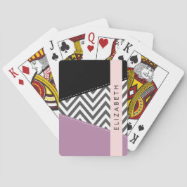 Grijs zigzag, Grijs Chevron, Paarse, Jouw naam Pokerkaarten