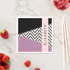 Grijs zigzag, Grijs Chevron, Paarse, Jouw naam Servet
