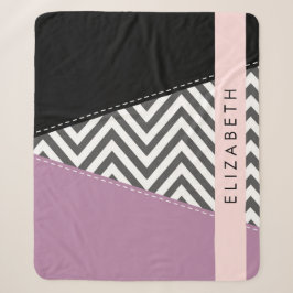 Grijs zigzag, Grijs Chevron, Paarse, Jouw naam Sherpa Deken