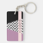 Grijs zigzag, Grijs Chevron, Paarse, Jouw naam Sleutelhanger (achterkant)