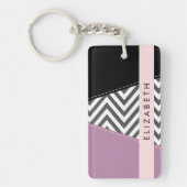 Grijs zigzag, Grijs Chevron, Paarse, Jouw naam Sleutelhanger (Voorkant)