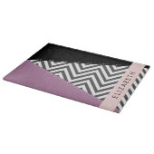 Grijs zigzag, Grijs Chevron, Paarse, Jouw naam Snijplank (Hoek)