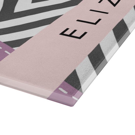 Grijs zigzag, Grijs Chevron, Paarse, Jouw naam Snijplank (Hoek)