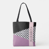 Grijs zigzag, Grijs Chevron, Paarse, Jouw naam Tote Bag (Achterkant)