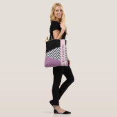 Grijs zigzag, Grijs Chevron, Paarse, Jouw naam Tote Bag (Op model)