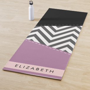 Grijs zigzag, Grijs Chevron, Paarse, Jouw naam Yogamat