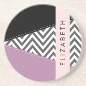 Grijs zigzag, Grijs Chevron, Paarse, Jouw naam Zandsteen Onderzetter (Voorkant)