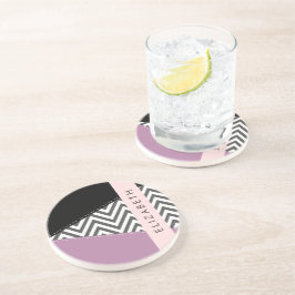 Grijs zigzag, Grijs Chevron, Paarse, Jouw naam Zandsteen Onderzetter