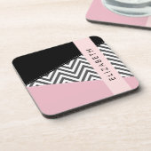 Grijs zigzag, Grijs Chevron, Roze, Jouw naam Bier Onderzetter (Linkerzijde)