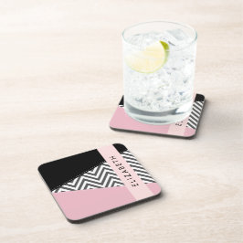 Grijs zigzag, Grijs Chevron, Roze, Jouw naam Bier Onderzetter