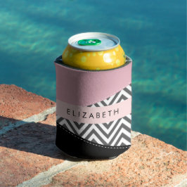 Grijs zigzag, Grijs Chevron, Roze, Jouw naam Blikjeskoeler