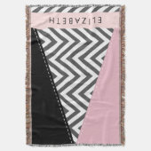 Grijs zigzag, Grijs Chevron, Roze, Jouw naam Deken (Voorkant Verticaal)
