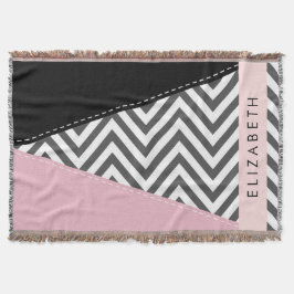 Grijs zigzag, Grijs Chevron, Roze, Jouw naam Deken