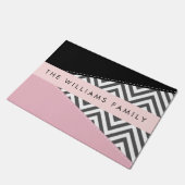 Grijs zigzag, Grijs Chevron, Roze, Jouw naam Deurmat (Schuin)