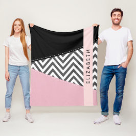 Grijs zigzag, Grijs Chevron, Roze, Jouw naam Fleece Deken