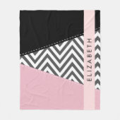 Grijs zigzag, Grijs Chevron, Roze, Jouw naam Fleece Deken (Voorkant)